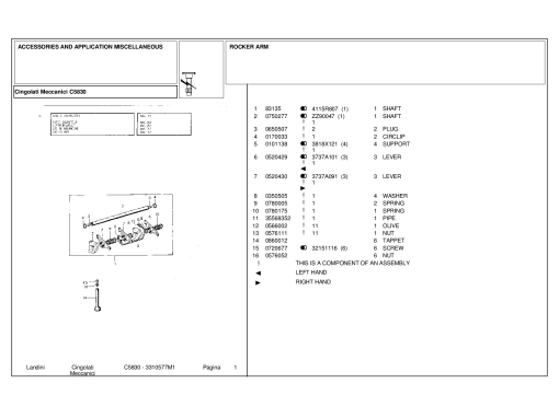 Landini Cingolati Meccanic C5830 Accessories Parts manual catalog PDF Download