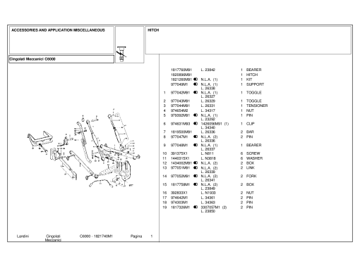 Landini Cingolati Meccanic C6000 Accessories Parts manual catalog PDF Download