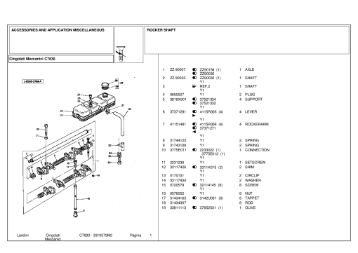 Landini Cingolati Meccanic C7830 Accessories Parts manual catalog PDF Download