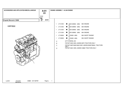 Landini Cingolati Meccanic C8860 Accessories Parts manual catalog PDF Download