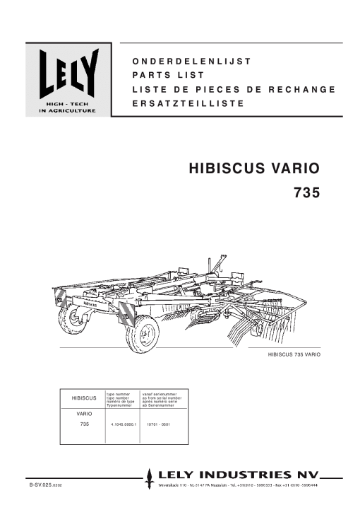 Lely hibiscus_735_vario Parts manual catalog PDF Download