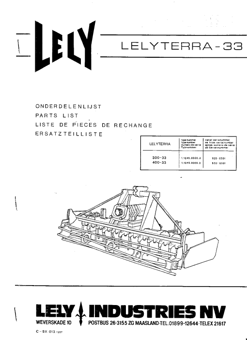 Lely lelyterra_33 Parts manual catalog PDF Download