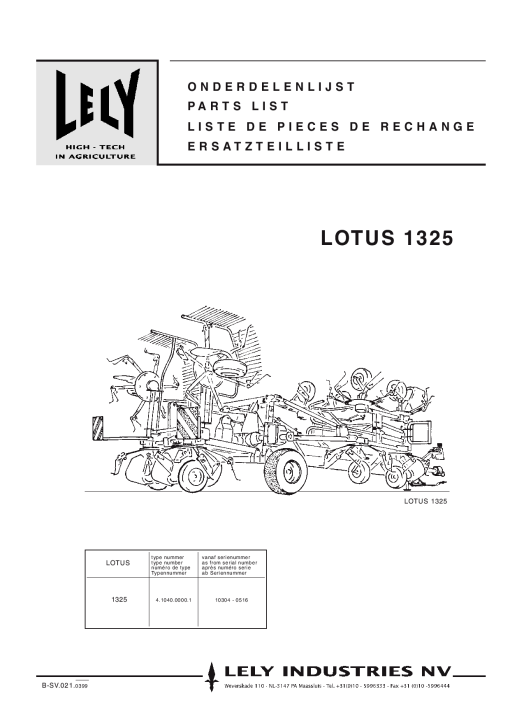 Lely lotus_1325 Parts manual catalog PDF Download