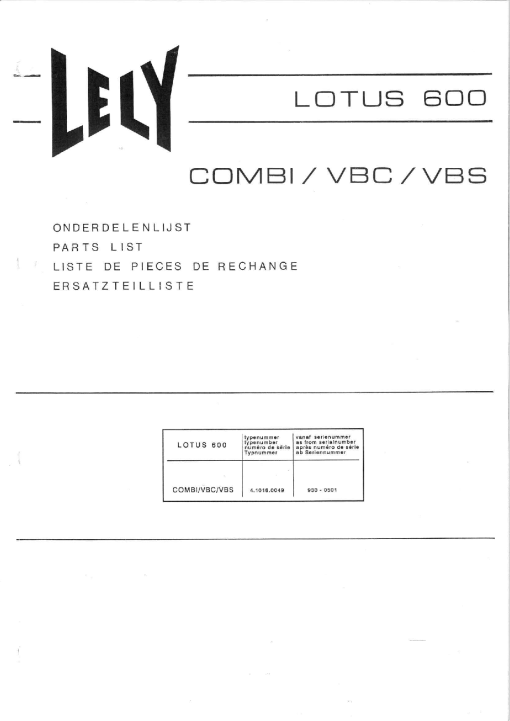 Lely lotus_600_combi_vbc_vbs Parts manual catalog PDF Download