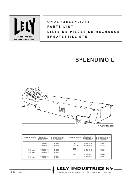 Lely splendimo_165_205_240_280_320 Parts manual catalog PDF Download