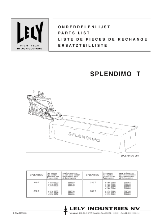 Lely splendimo_240_280_320_360_T Parts manual catalog PDF Download