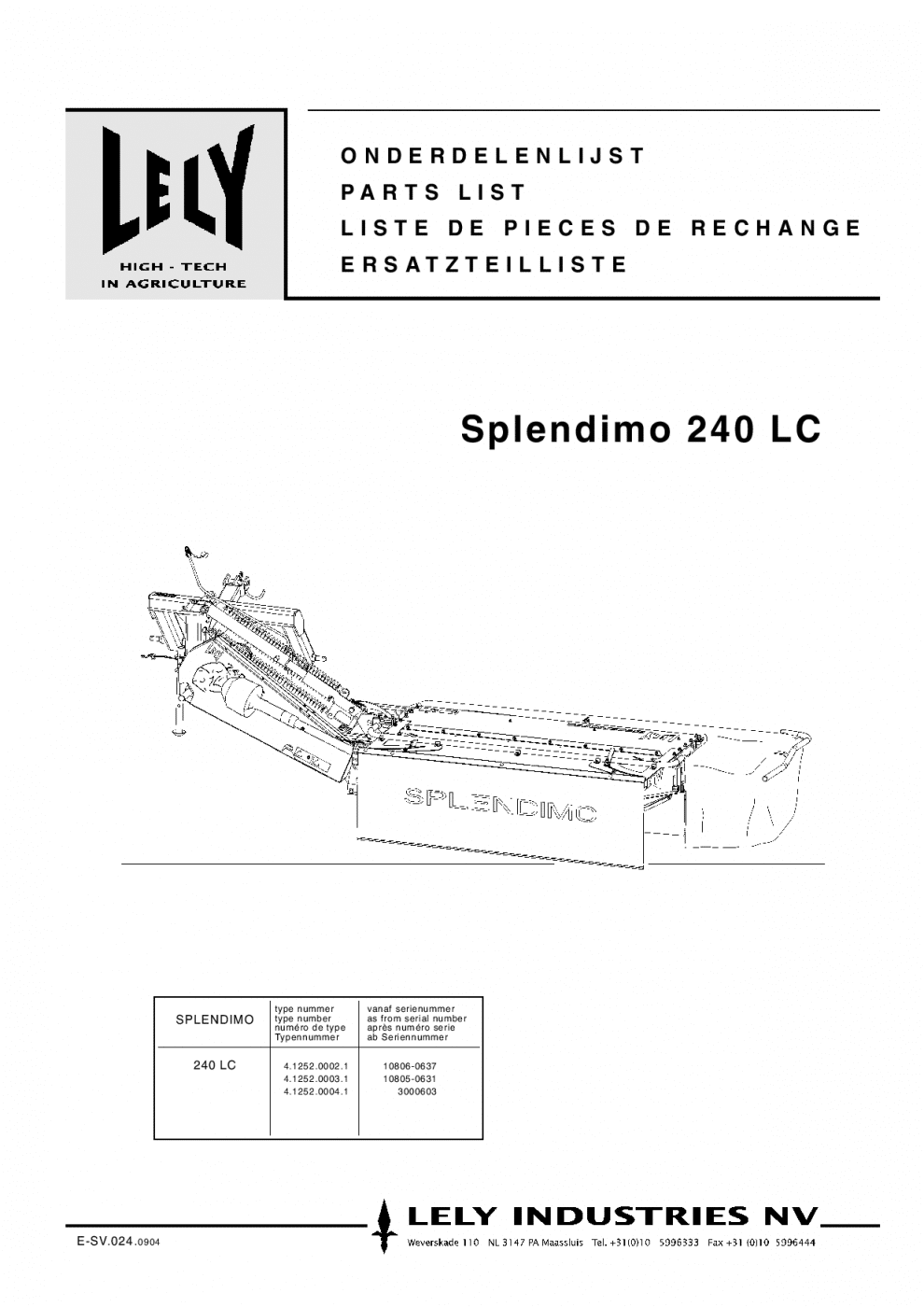 Lely splendimo_240_LC Parts manual catalog PDF Download Service manual Repair manual PDF