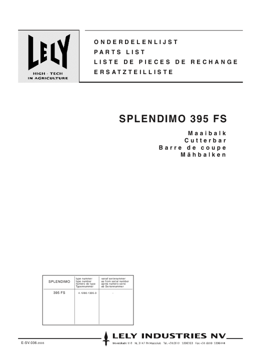 Lely splendimo_395_FS Parts manual catalog PDF Download