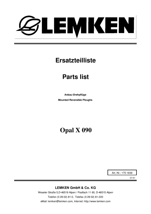 Lemken Opal_X090 Parts manual catalog PDF Download