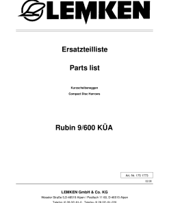 Lemken Rubin_9-600 Parts manual catalog PDF Download