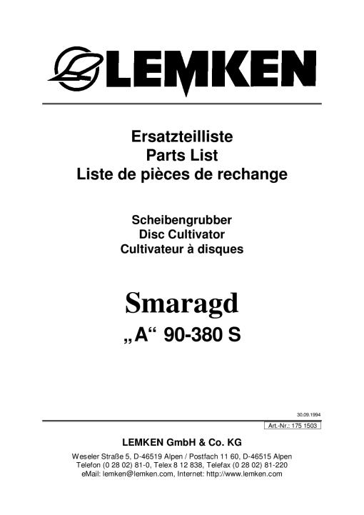 Lemken Smaragd_A-90-380-S Parts manual catalog PDF Download