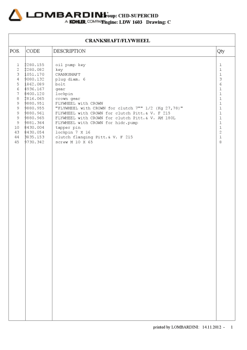 Lombardini C - flywheel LDW1603 Parts manual catalog PDF Download