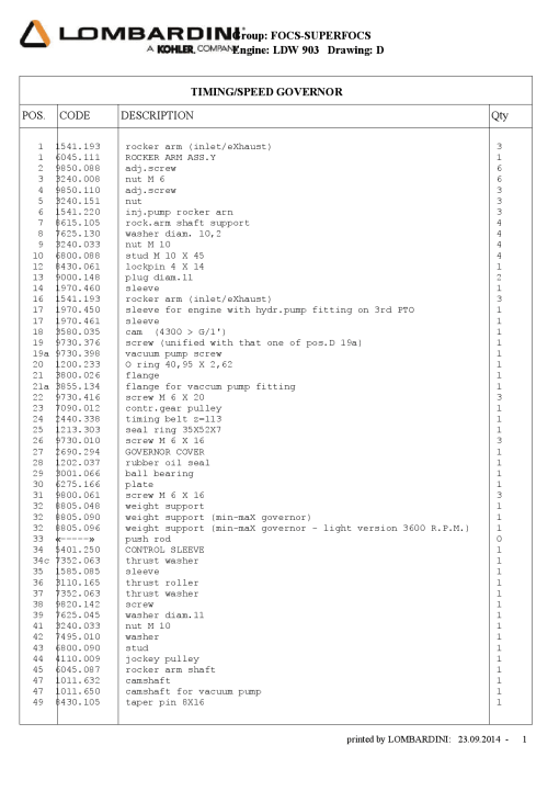 Lombardini D- timing LDW903 Parts manual catalog PDF Download