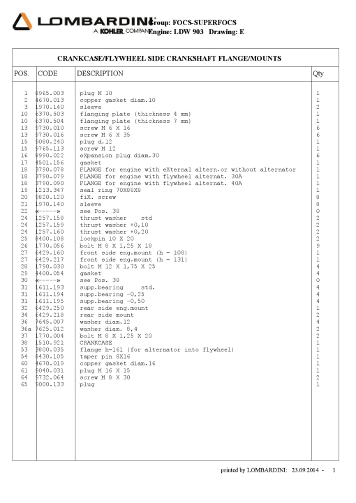 Lombardini E- crankcase LDW903 Parts manual catalog PDF Download