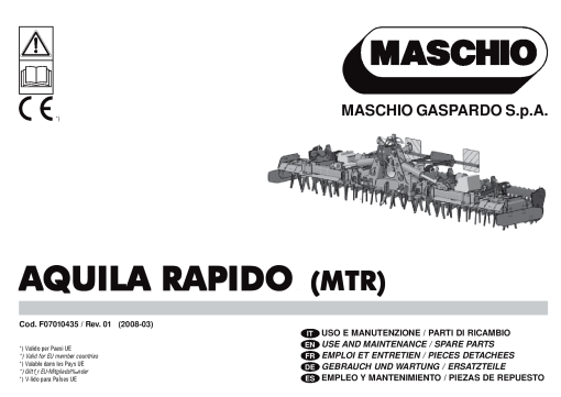 Maschio Aquila_Rapido_MTR Rotary_harrow Parts manual catalog PDF Download
