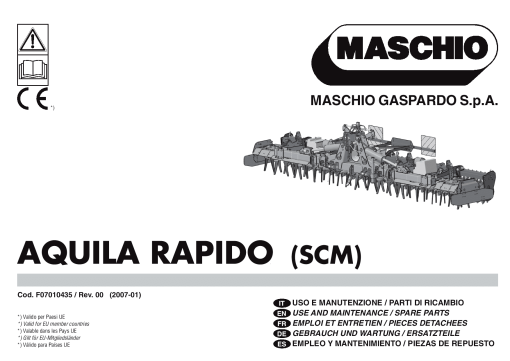 Maschio Aquila_Rapido_SCM Rotary_harrow Parts manual catalog PDF Download
