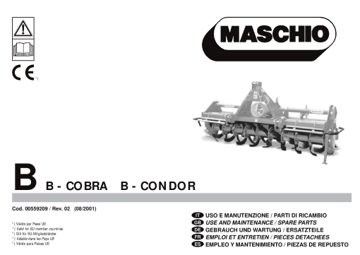 Maschio B_Cod. 00559209 08-2001 shredder Parts manual catalog PDF Download