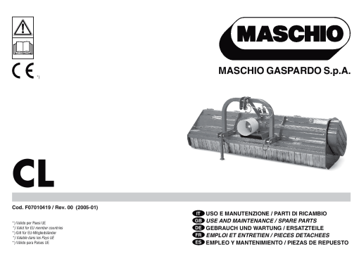 Maschio CL_Cod. F07010419 Mower Parts manual catalog PDF Download