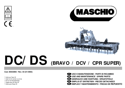Maschio DC_DS_Bravo_DCV_CPR-Super Rotary_harrow Parts manual catalog PDF Download