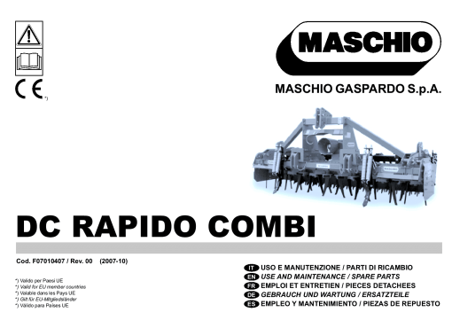 Maschio DC_Rapido_Combi Rotary_harrow Parts manual catalog PDF Download
