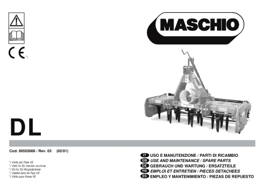Maschio DL Rotary_harrow Parts manual catalog PDF Download