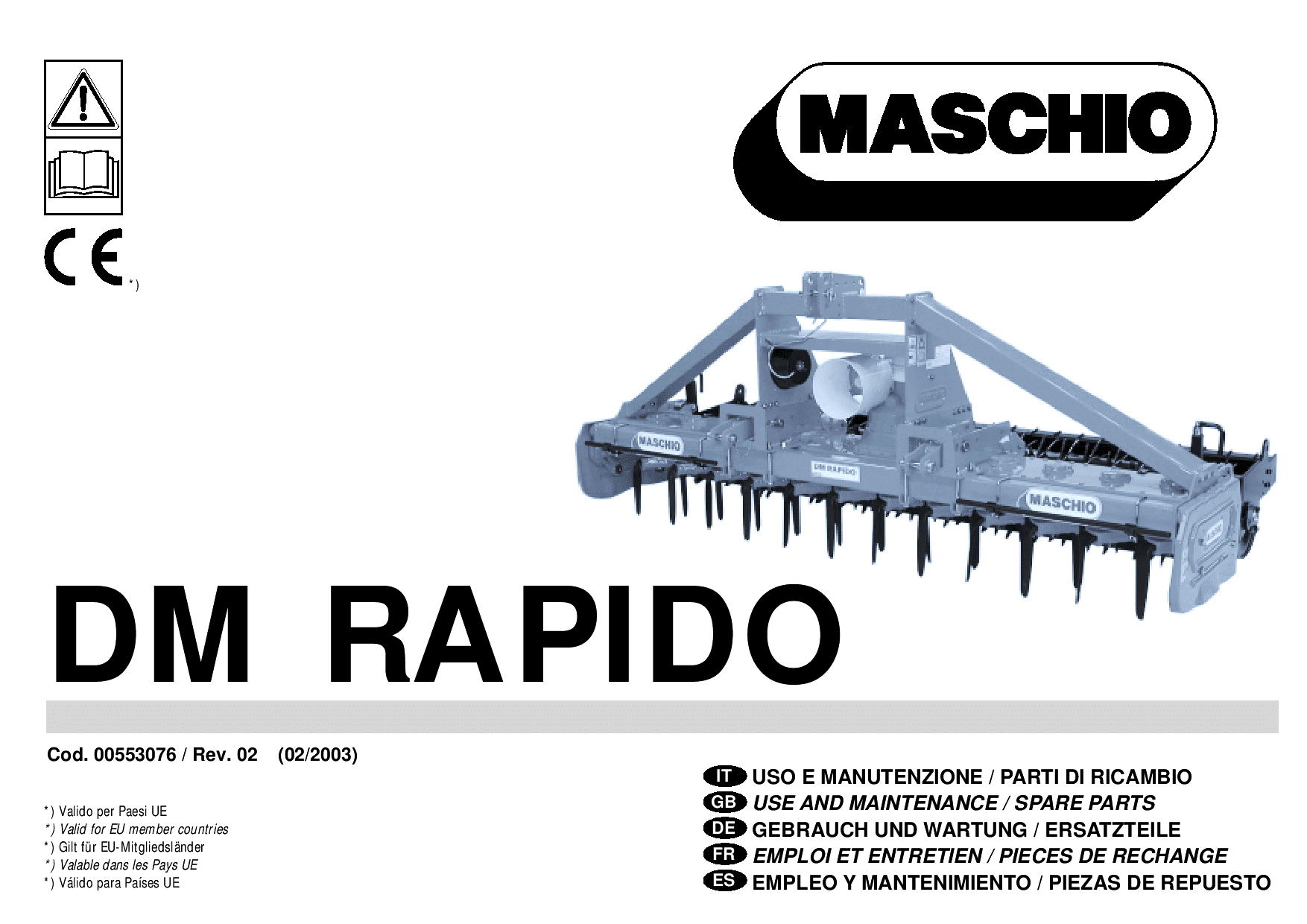 Maschio DM-Rapido TAV 73-15 Rotary_harrow Parts manual catalog PDF Download