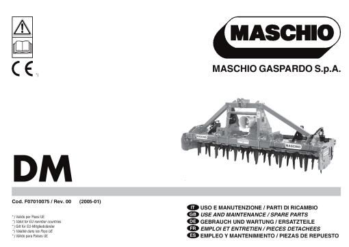 Maschio DM_Cod. F07010075 Rotary_harrow Parts manual catalog PDF Download