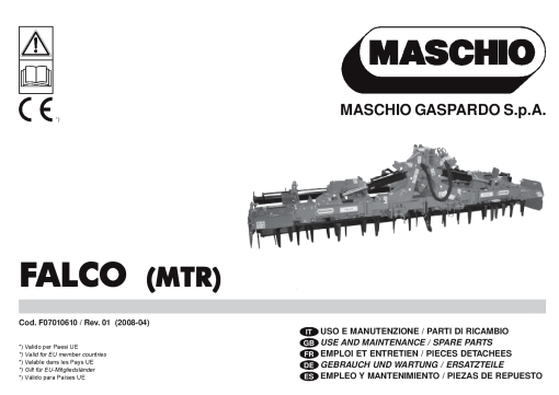 Maschio Falco-MTR 109-30 Rotary_harrow Parts manual catalog PDF Download