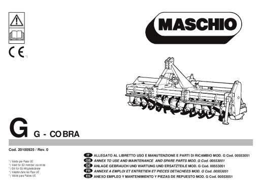 Maschio G_G-Cobra Rotary_tiller Parts manual catalog PDF Download