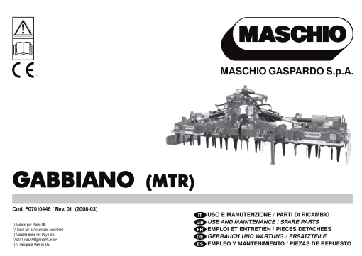 Maschio Gabbiano-MTR 119-20 Rotary_harrow Parts manual catalog PDF Download
