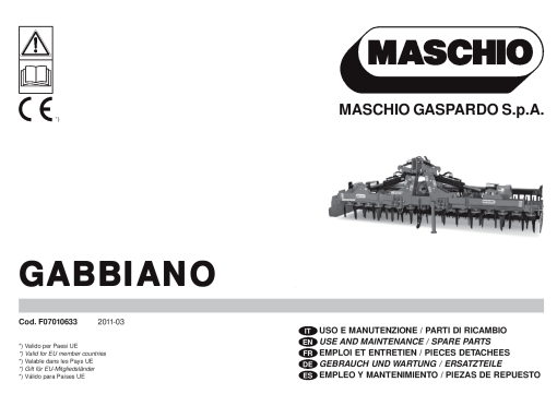 Maschio Gabbiano_Cod. F0701063 Rotary_harrow Parts manual catalog PDF Download