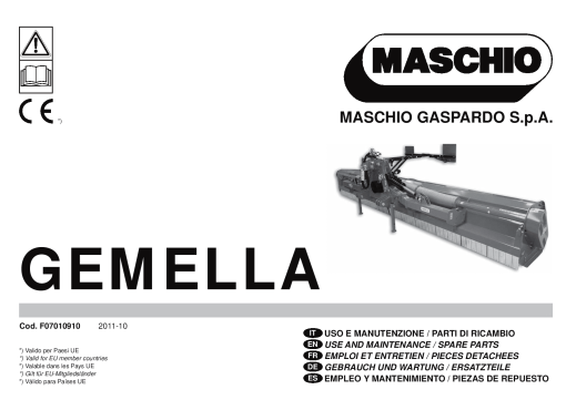 Maschio Gemella Mower Parts manual catalog PDF Download