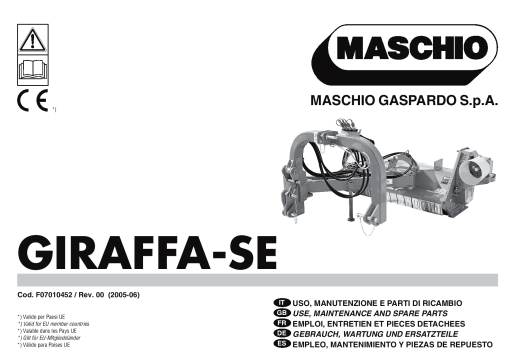 Maschio Giraffa_SE Mower Parts manual catalog PDF Download