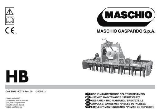 Maschio HB_Cod. F07010037 Rotary_harrow Parts manual catalog PDF Download