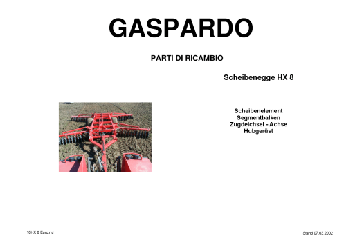 Maschio HX8 Disc_Harrow Parts manual catalog PDF Download