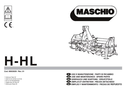 Maschio H_HL Rotary_tiller Parts manual catalog PDF Download