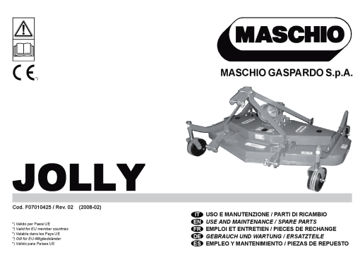 Maschio Jolly_Cod. F07010425 Mower Parts manual catalog PDF Download