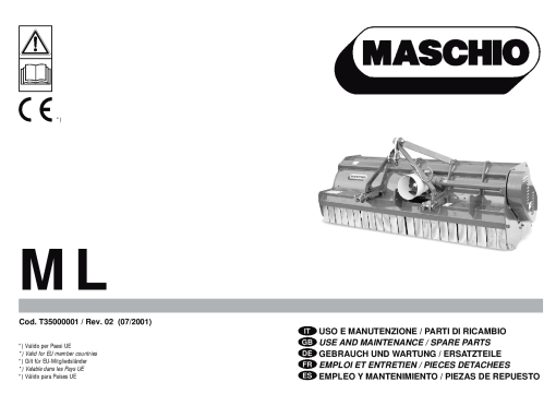 Maschio ML shredder Parts manual catalog PDF Download
