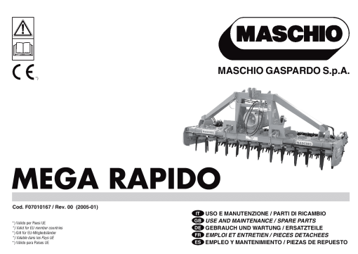 Maschio Mega_Rapido_Cod. F07010167 Rotary_harrow Parts manual catalog PDF Download