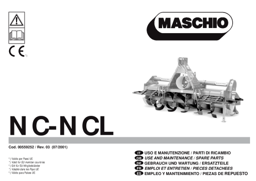 Maschio NC_NCL Rotary_tiller Parts manual catalog PDF Download