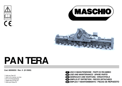 Maschio Pantera Cod. 00559232 shredder Parts manual catalog PDF Download