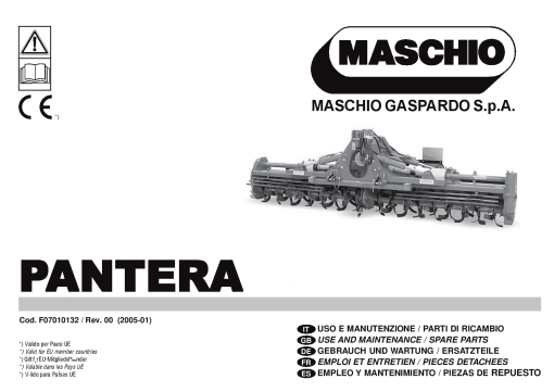 Maschio Pantera Rotary_tiller Parts manual catalog PDF Download