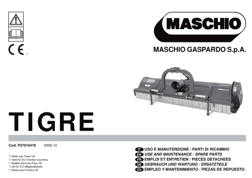 Maschio Tigre Mower Parts manual catalog PDF Download
