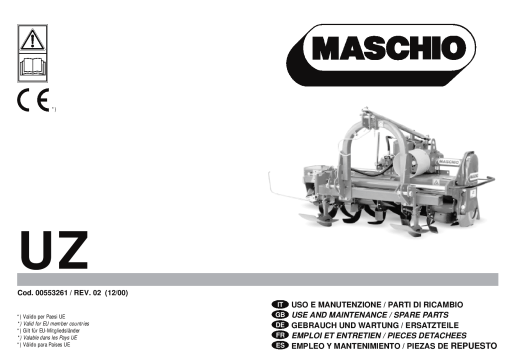 Maschio UZ shredder Parts manual catalog PDF Download