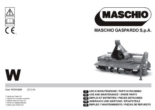 Maschio W_Cod. F07010255 shredder Parts manual catalog PDF Download