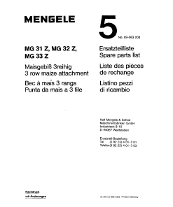 Mengele 12MG_31Z_32Z_33Z Parts manual catalog PDF Download