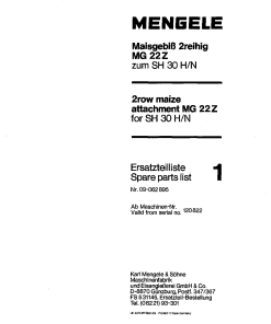 Mengele 1MG_22Z Parts manual catalog PDF Download