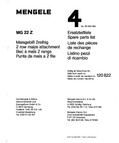 Mengele 4MG_22Z Parts manual catalog PDF Download