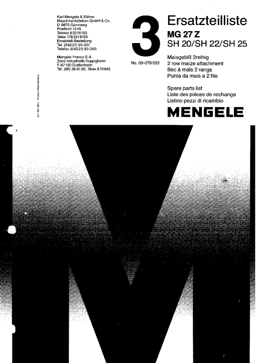Mengele 7MG_27Z Parts manual catalog PDF Download