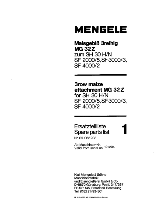 Mengele 8MG_32Z Parts manual catalog PDF Download
